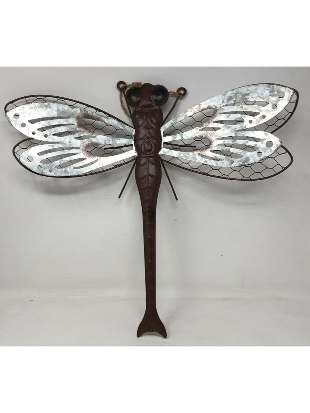 Metal Dragonfly Wall Decor Rustic Brown & Silver Hanging Art Indoor/Outdoor #SB